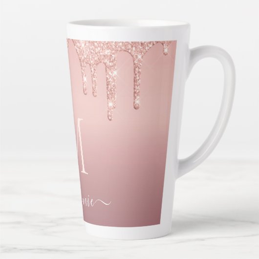 Roos Gouden Glitter Latte Mok Aangepaste Naam Lett (Rechts)