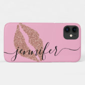 Roos gouden glitter lippen, gepersonaliseerd roze Case-Mate iPhone case (Achterkant (horizontaal))