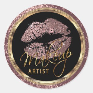 Roos gouden glitter lippen op donker Roos glitter Ronde Sticker