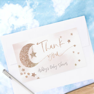 Roos gouden glitter maan sterren wolken baby showe rechthoekige sticker