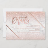 Roos gouden glitter marmer script bruiloft richtin kaart (Voorkant)