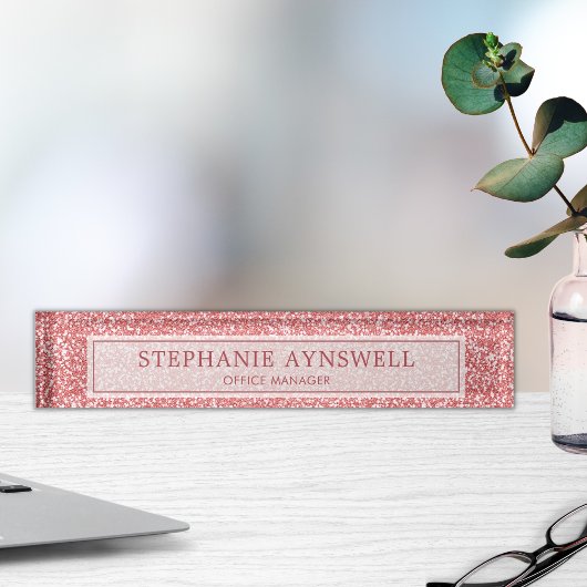 Roos Gouden Glitter Modern Chic Naambordje