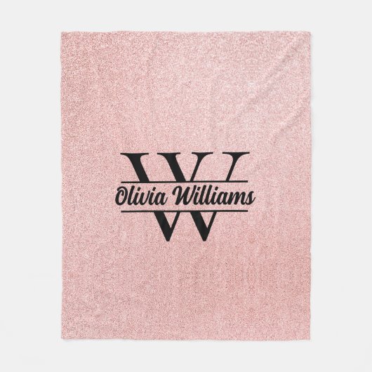 Roos gouden glitter monogram | Girly Modern Sparkl Fleece Deken (Voorkant)