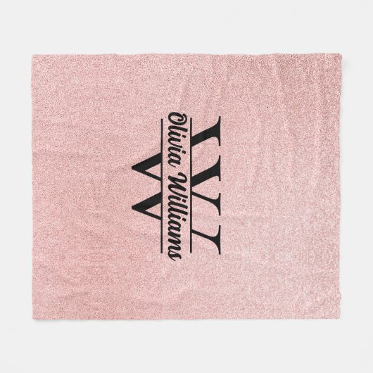 Roos gouden glitter monogram | Girly Modern Sparkl Fleece Deken (Voorkant (Horizontaal))