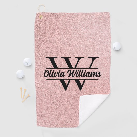 Roos gouden glitter monogram | Girly Modern Sparkl Golfhanddoek (Insitu)