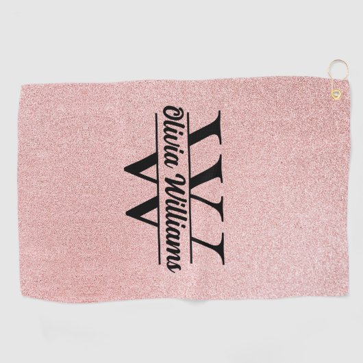 Roos gouden glitter monogram | Girly Modern Sparkl Golfhanddoek (Horizontaal)