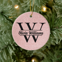 Roos gouden glitter monogram | Girly Modern Sparkl Keramisch Ornament