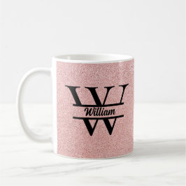 Roos gouden glitter monogram | Girly Modern Sparkl Koffiemok
