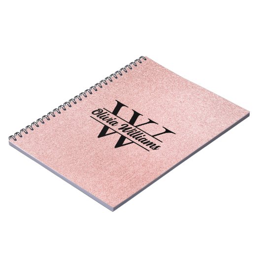Roos gouden glitter monogram | Girly Modern Sparkl Notitieboek (Linkerzijde)