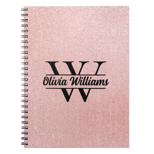 Roos gouden glitter monogram | Girly Modern Sparkl Notitieboek (Voorkant)