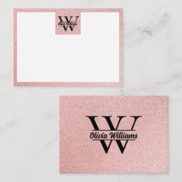 Roos gouden glitter monogram | Girly Modern Sparkl Notitiekaartje