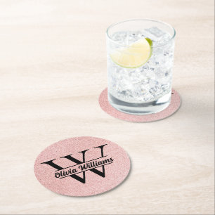 Roos gouden glitter monogram   Girly Modern Sparkl Ronde Kartonnen Onderzetter