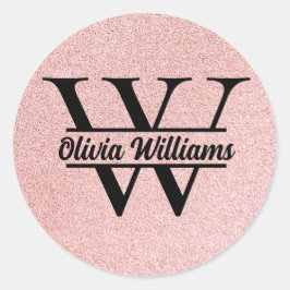 Roos gouden glitter monogram | Girly Modern Sparkl Ronde Sticker