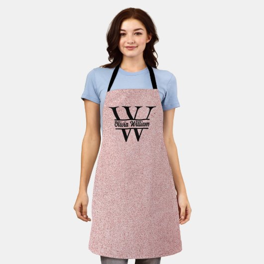 Roos gouden glitter monogram | Girly Modern Sparkl Schort (Gedragen)