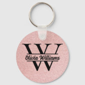Roos gouden glitter monogram | Girly Modern Sparkl Sleutelhanger (Voorkant)