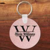 Roos gouden glitter monogram | Girly Modern Sparkl Sleutelhanger (Voorkant)