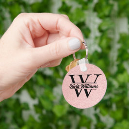 Roos gouden glitter monogram | Girly Modern Sparkl Sleutelhanger