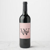 Roos gouden glitter monogram | Girly Modern Sparkl Wijn Etiket (Voorkant)