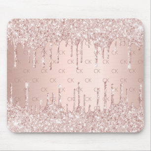 Roos gouden glitter monogram initialen roze muismat