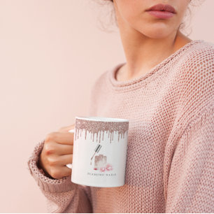 Roos Gouden Glitter Nail Salon Zakelijke Pen Houde Koffiemok