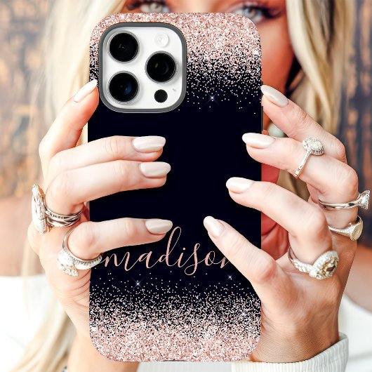 Roos Gouden Glitter Navy Custom Naam Case-Mate iPhone Case