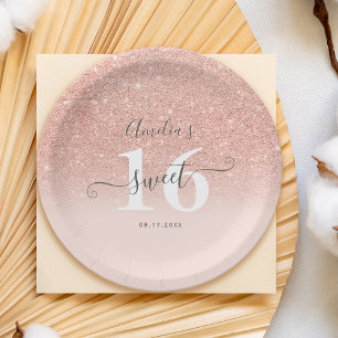 Roos gouden glitter ombre blush roze script Sweet Papieren Bordje