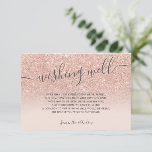 Roos gouden glitter ombre blush script wensend goe informatiekaartje (Staand voorkant)