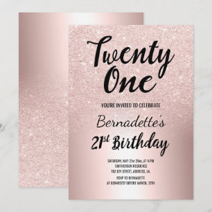 Roos gouden glitter ombre metallic 21e verjaardag kaart