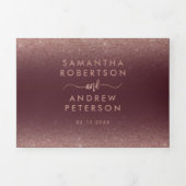 Roos gouden glitter ombre rode bordeaux bruiloft drieluik uitnodiging (Cover)