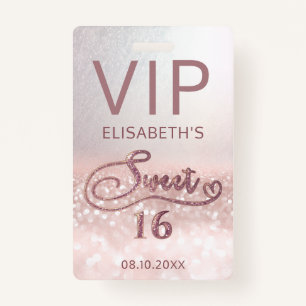 Roos gouden glitter ombre script Sweet 16 VIP Badge