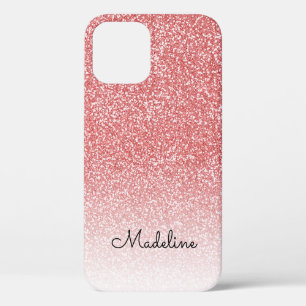 Roos gouden glitter ombre zwart script naam iPhone 12 pro hoesje