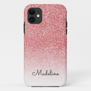 Roos gouden glitter ombre zwart script naam iPhone 11 hoesje