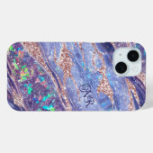 Roos Gouden Glitter Paarse Opal Gem Marmer Monogra Case-Mate iPhone Case (Achterkant (horizontaal))