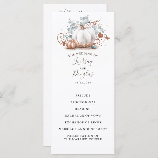 Roos gouden glitter pompoenen herfst bruiloft prog programma (Voorkant / Achterkant)