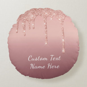 Roos Gouden Glitter Ronde Kussen met Aangepaste Te