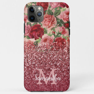 Roos Gouden Glitter  Rood Roze Rose Bloemen iPhone 11 Pro Max Hoesje