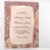 Roos Gouden Glitter Roze Marmer Alles in één bruil Drieluik Uitnodiging (Binnenzijde eerst)