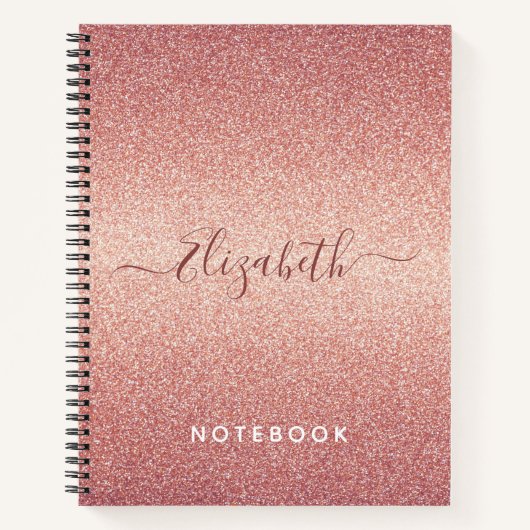 Roos gouden glitter roze naam script notitieboek (Voorkant)
