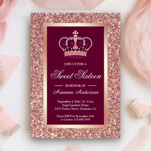 Roos Gouden Glitter Roze Prinses Sweet Sixteen Kaart