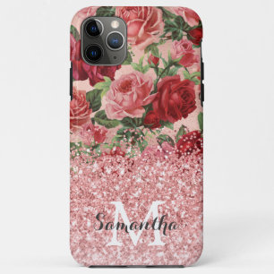 Roos Gouden Glitter Roze Roos Bloemen iPhone 11 Pro Max Hoesje