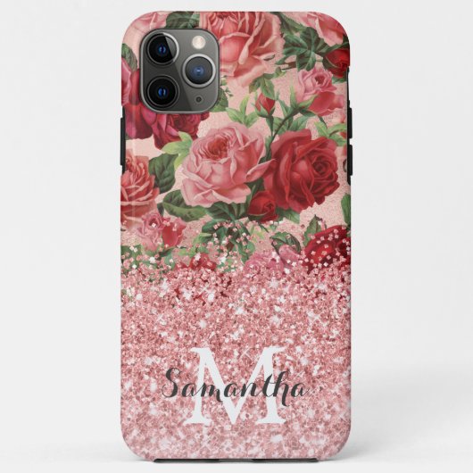 Roos Gouden Glitter  Roze Roos Bloemen Case-Mate iPhone Case (Achterkant)