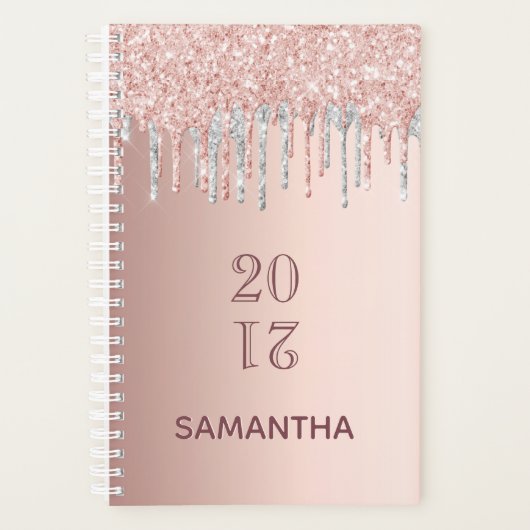 Roos gouden glitter roze zilver 2026 planner (Voorkant)