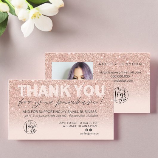 Roos gouden glitter script foto logo dank u visitekaartje
