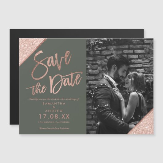 Roos gouden glitter script groene foto opslaan van (Voorkant / Achterkant)