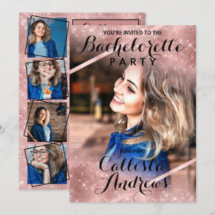 Roos Gouden Glitter Sequin Hoek Foto Bachelorette Kaart