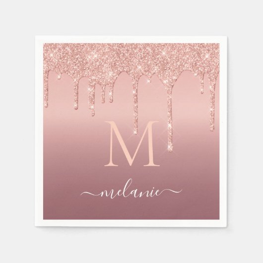 Roos Gouden Glitter Servetten Aangepaste Naam en L (Voorkant)