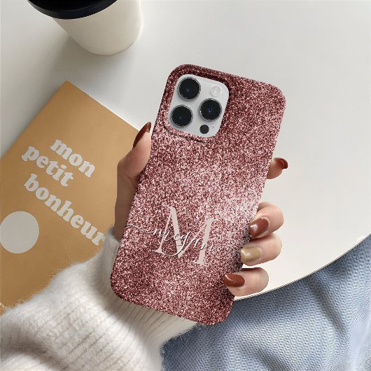 Roos Gouden Glitter Sparkle - Aangepaste Monogram  Case-Mate iPhone Case