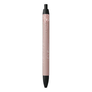 Roos Gouden Glitter Sparkle Aangepaste Tekst Naam Blauwe Inkt Pen