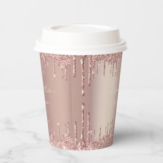 Roos Gouden Glitter Sparkle Custom Text Paper Cups Papieren Bekers (Links)