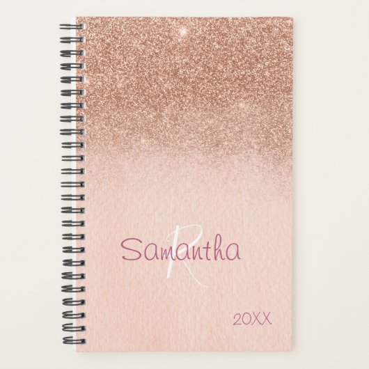 Roos Gouden Glitter Sparkle Jaarlijks Monogram Planner (Voorkant)